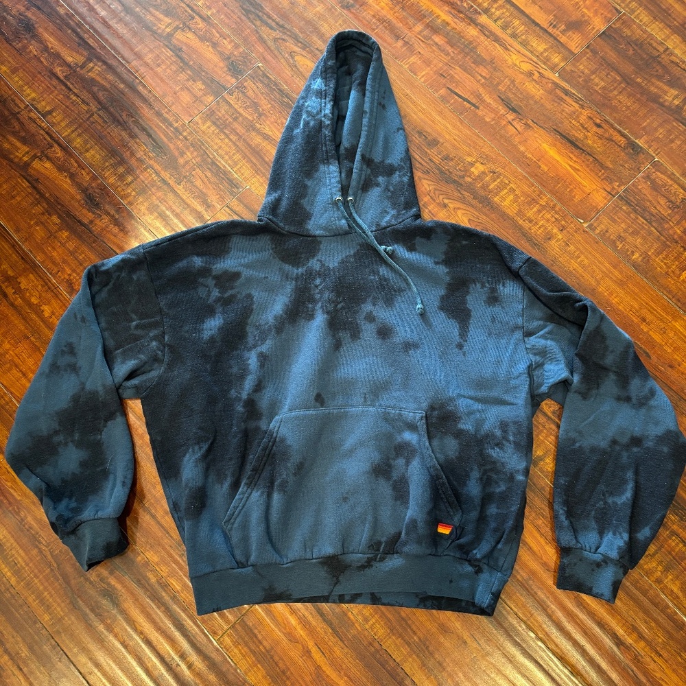 AVIATOR NATION UNISEX HAND DYED PULLOVER HOODIE RELAXED - TIE DYE BLUE BLACK